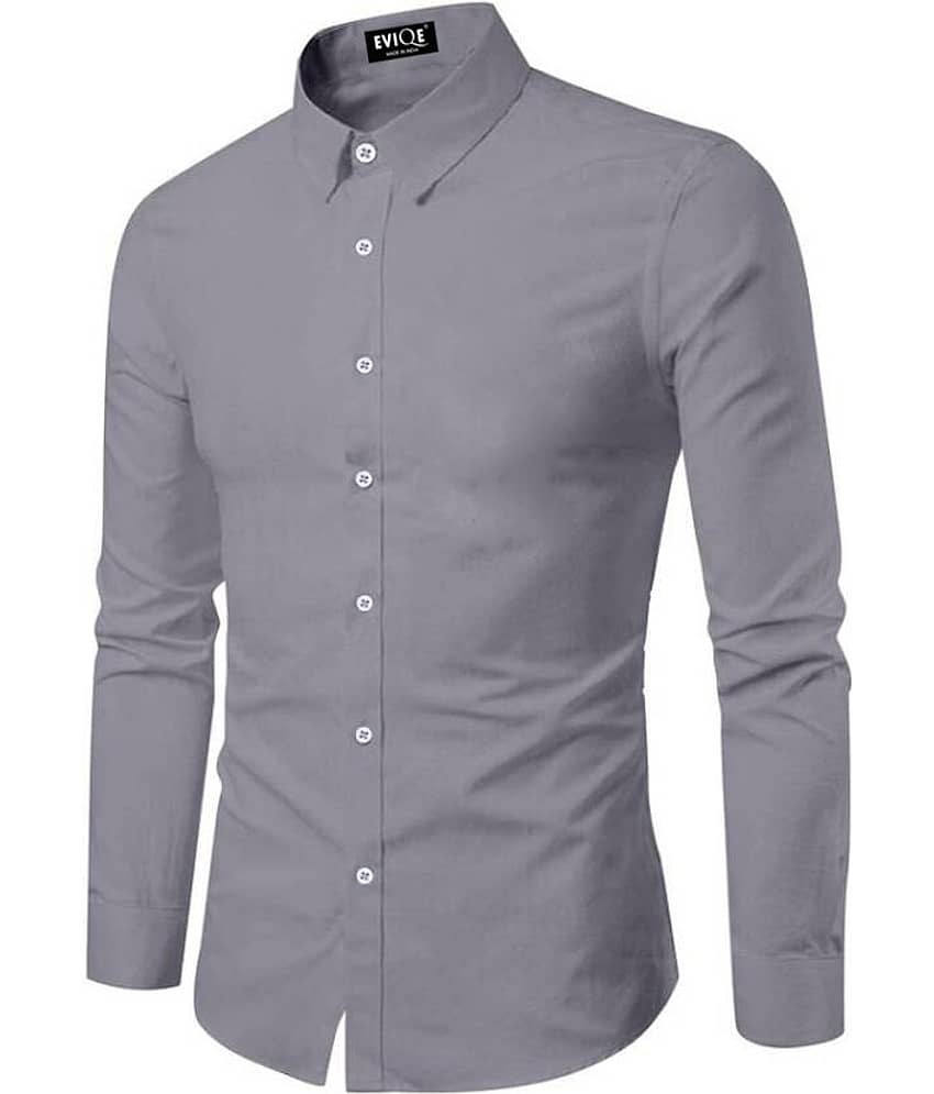 Eviqe Cotton Blend Regular Fit Solids Full Sleeves Men's Casual Shirt - Grey ( Pack of 1 )