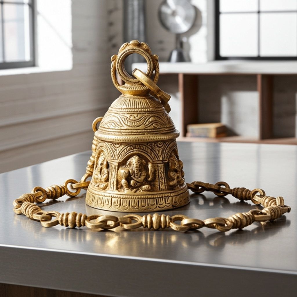 Brass Showpiece Bell With Chain God Idol Statue, Height : 5.5 Inch (BSMAS1372 B)