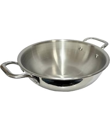 Dynore 1 Kadhai Non coated Stainless Steel Kadhai Heavy Bottom Stainless Steel Handle 2 mm Thickness 20 cm Diameter ( 1.5 L )
