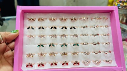 Pack of 48 Golden plated Rings with Mix design for Girls, Women & Ladies(1 Box) B