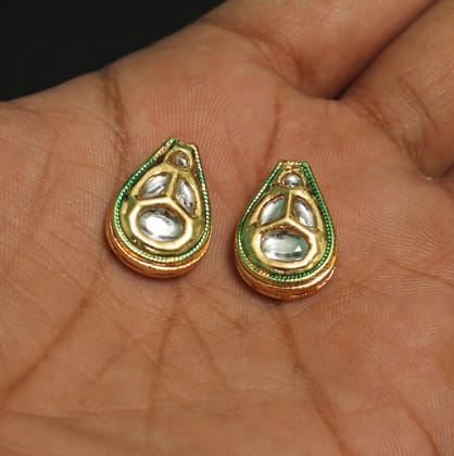 2 Pcs, 20x15mm Kundan Connectors Golden-Golden