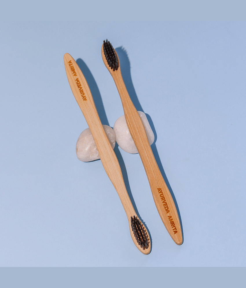 Ayurveda Amrita Bamboo Toothbrush, Charcoal Dipped - Pack of 2
