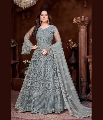 KV Fashion Wine Flared Net Women's Semi Stitched Ethnic Gown ( Pack of 1 )