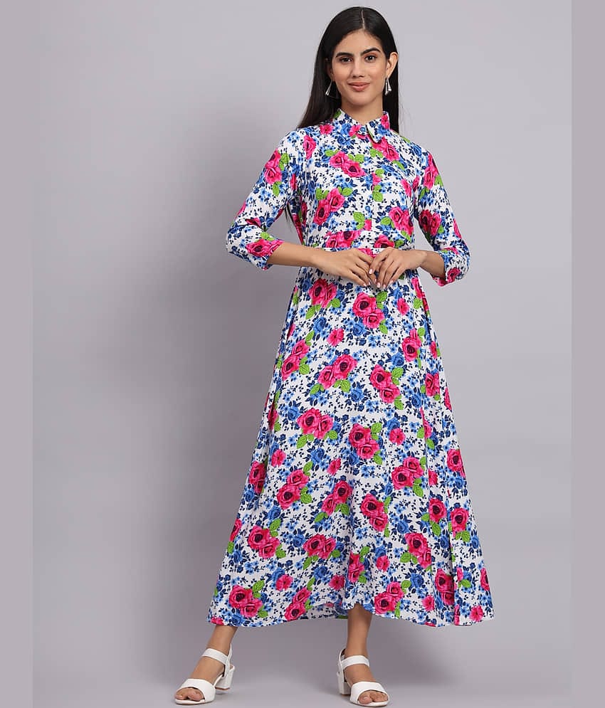 Tissu Women Rayon Printed Shirt Dress ( Multicolor )
