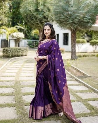 Women's Soft Lichi Silk Printed Saree With Unstitched Blouse 5.5Mtr (Blue)-PID63593