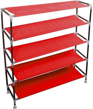 PrettyKrafts Metal 5 Tier Shoe Rack Red