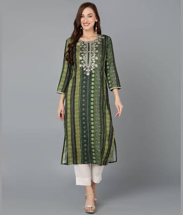 Vaamsi Cotton Blend Embroidered Straight Women's Kurti - Green ( Pack of 1 )