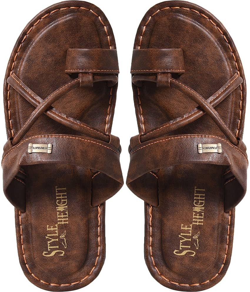 Style Height Coffee Men's Leather Slipper