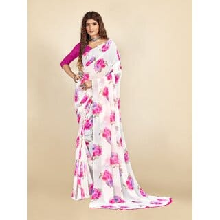 SVB Sarees Womens Pink And White Colour Floral Printed Saree