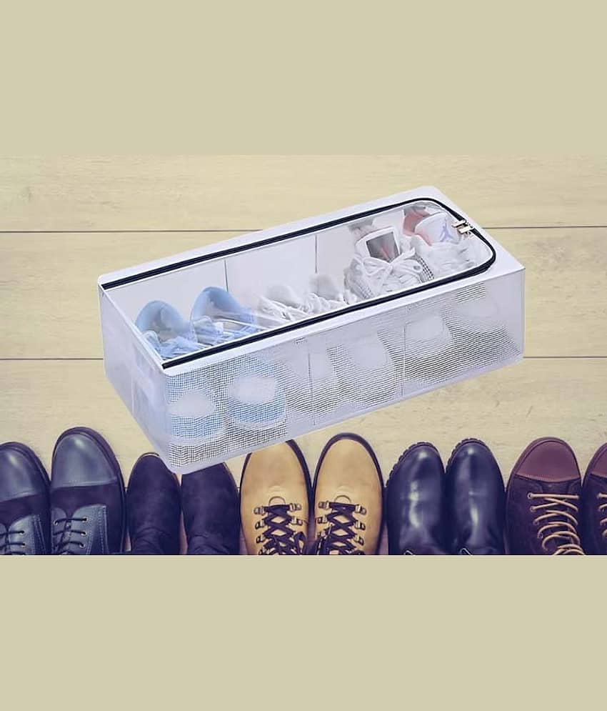 (Pack of 1) Shoe Storage Box, Shoe Organizer for Closet, Clear Plastic Stackable Shoe Boxes, Space Saving Foldable Sneaker Shoe Rack Containers Bin Holder