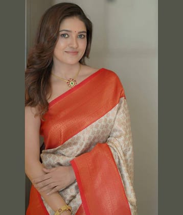 fab woven Art Silk Woven Kanjeevaram Sarees With Unstitched Blouse Piece ( White )