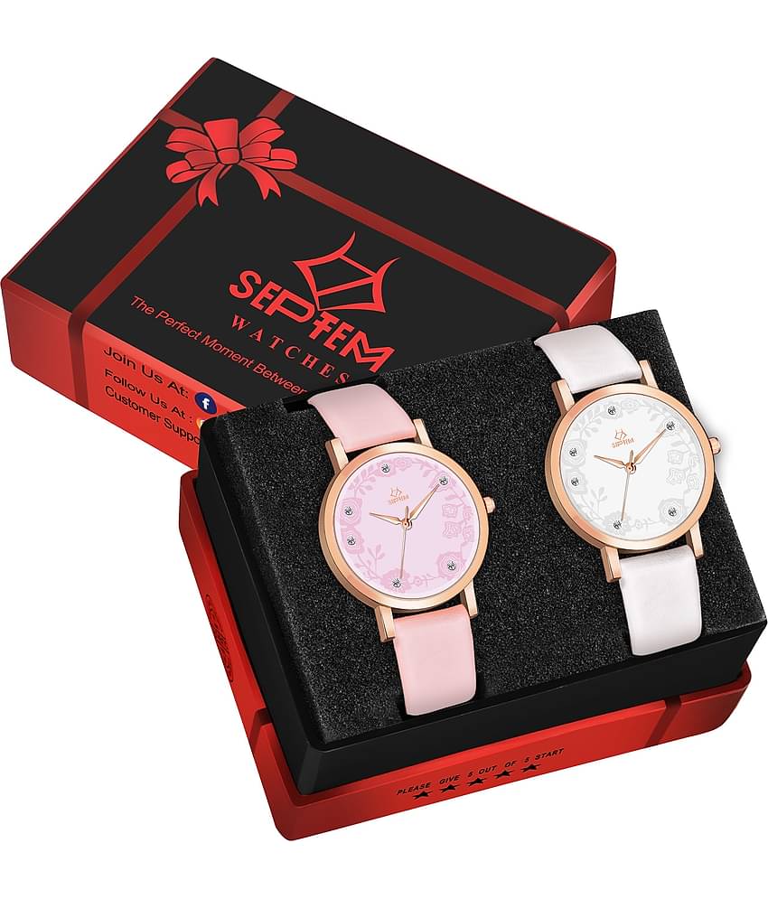 Septem White Leather Analog Womens Watch