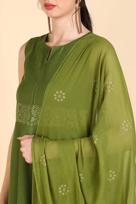 Olive Green Poly Silk Flared Suit Set PKSKD1413 Olive Green Poly Silk Flared Suit Set PKSKD1413