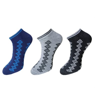 3-Pair Set Unisex Casual Cotton Printed Ankle Length Socks (Multicolor)