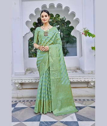 Sariya Organza Woven Saree With Unstitched Blouse Piece ( Peach )
