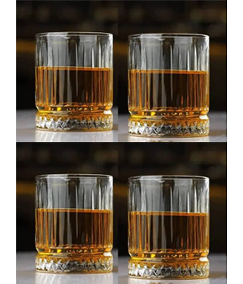Somil Party Whisky Glasses Glass Embossed Whiskey Glasses 300 ml ( Pack of 4 ) Transparent