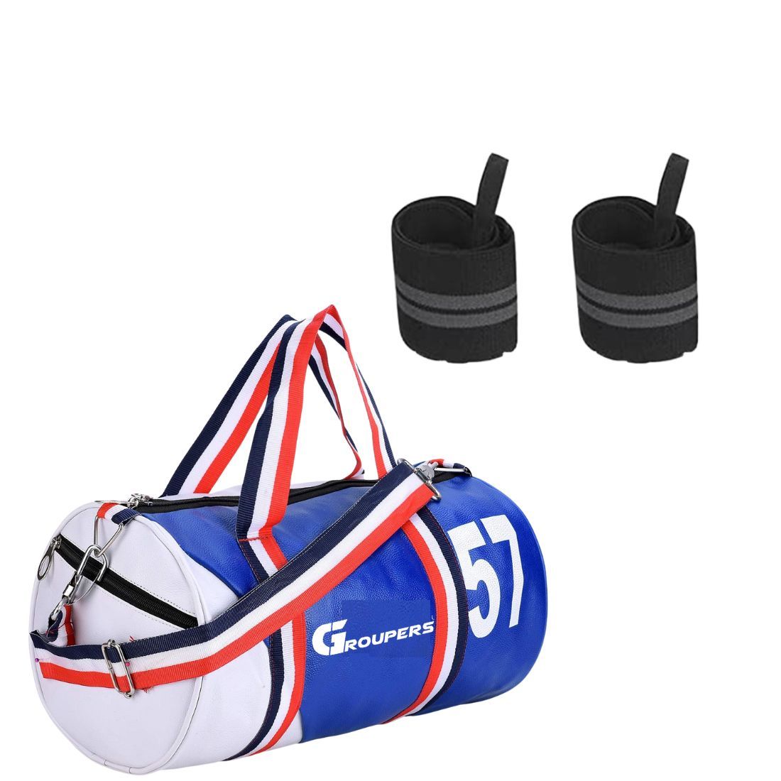 GROUPERS Duffle PU Leather Bag with Wrist BandlSports & Travel BaglSports Kitl (Blue White)