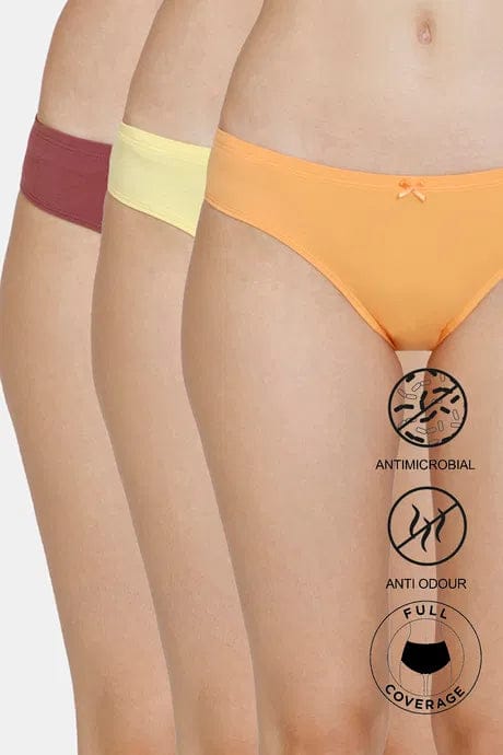 Zivame  Microbial Low Rise Full Coverage Bikini Panty (Pack of 3) - Assorted | Zi2621-Assorted / L