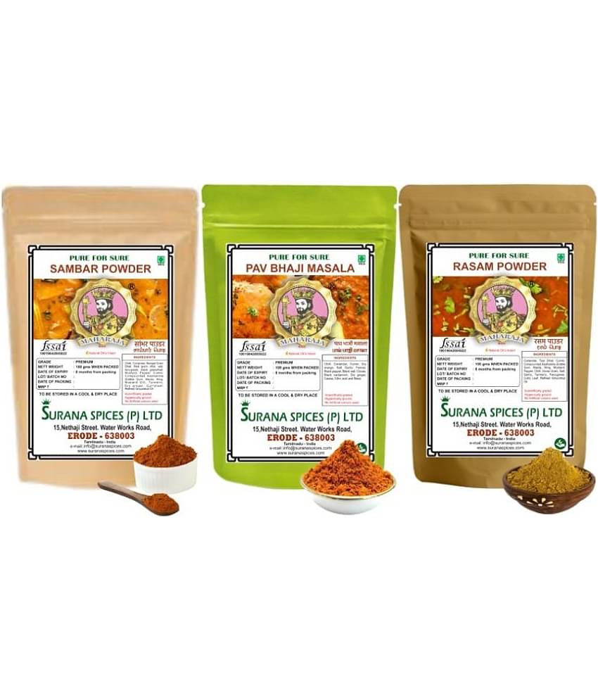 Maharaja 100% Pure Sambar & Rasam Powder & Pav Bhaji Masala 100gms each Masala 300 gm Pack of 3