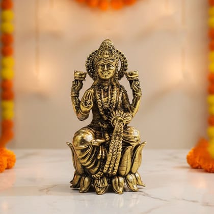 Brass Laxmi Idol – Goddess Lakshmi Brass Home Mandir Statue, Height : 3 Inch (BSMAS1822 L)