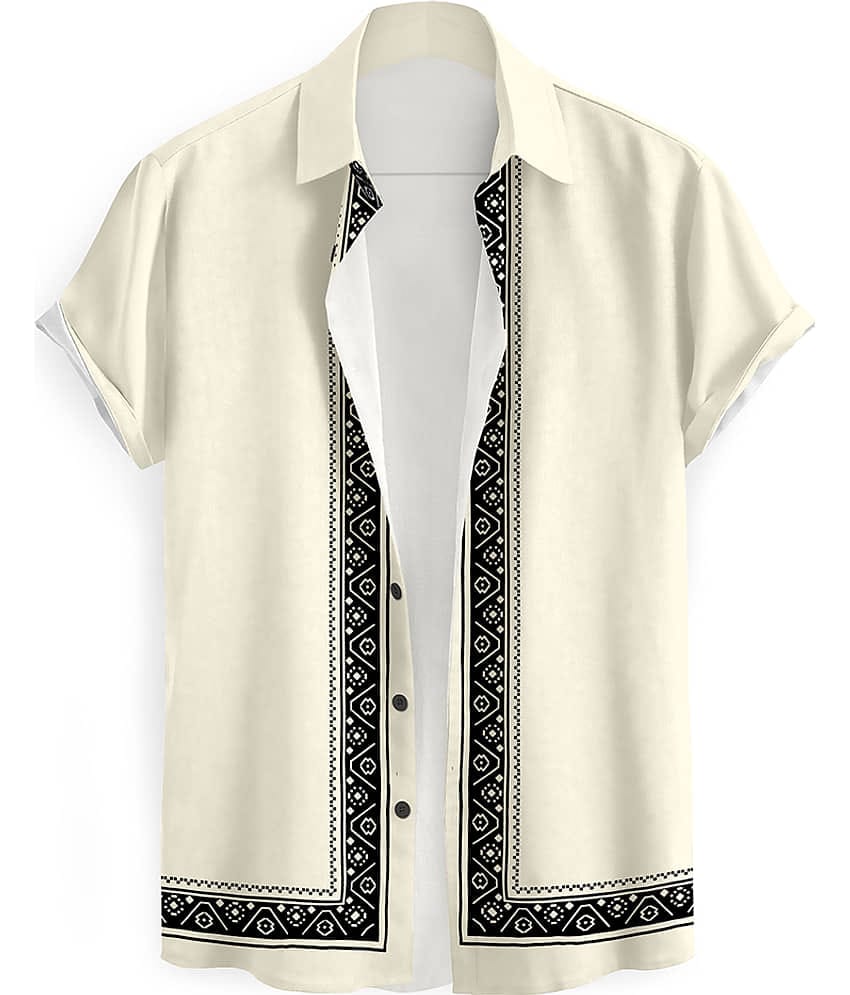 TERIZLA Cotton Blend Regular Fit Printed Half Sleeves Men's Casual Shirt - Beige ( Pack of 1 )