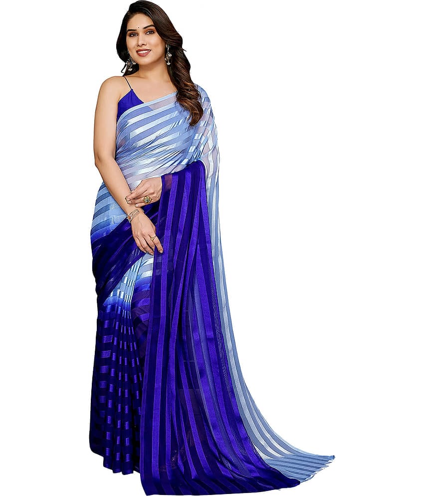 Kashvi Sarees Satin Striped Ilkal Saree With Unstitched Blouse Piece ( Blue )