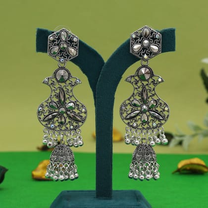 Silver Color Oxidised Earrings (GSE3042SLV)-Length: 9.00 CM x Width: 3.00 CM / Silver / Alloy With Good Quality Silver Plated