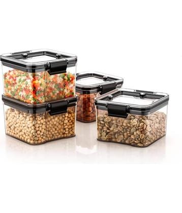 Analog Kitchenware Grocery/Dal/Pasta PET Black Food Container ( Set of 4 )