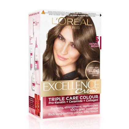 L'Oreal Paris Excellence Creme Hair Color, 72Ml+100G - 5 Light Brown/Natural Brown & Color Protect Shampoo, 175Ml L'Oreal Paris Excellence Creme Hair Color, 72Ml+100G - 5 Light Brown/Natural Brown & Color Protect Shampoo, 175Ml