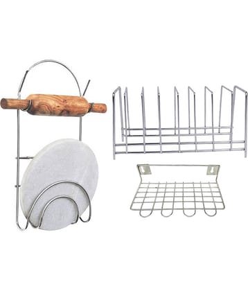JISUN - Silver Stainless Steel Dish Racks ( Pack of 3 )