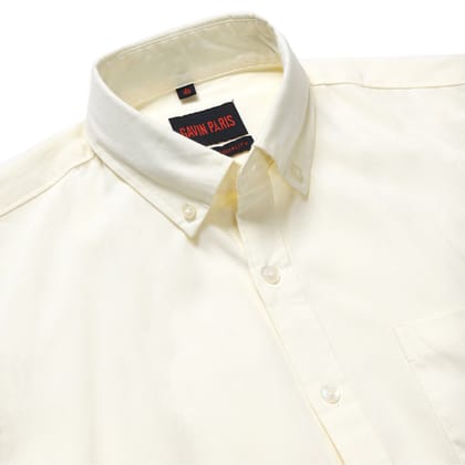 Cream Solid Slim Fit Cotton Men's Full Sleeve Shirt With Pocket (GP354)-M-38 / Full Sleeve