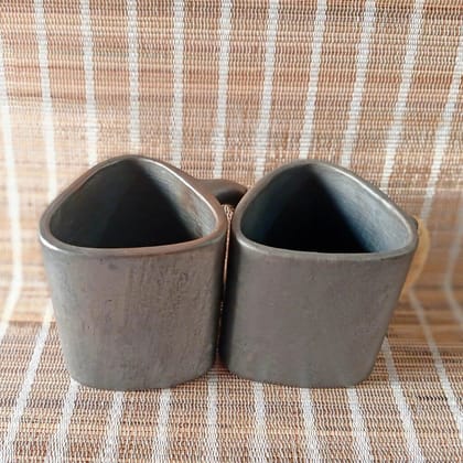 Longpi Black Pottery Trikon Coffee Mugs Set of 2 Longpi Black Pottery Trikon Coffee Mugs Set of 2