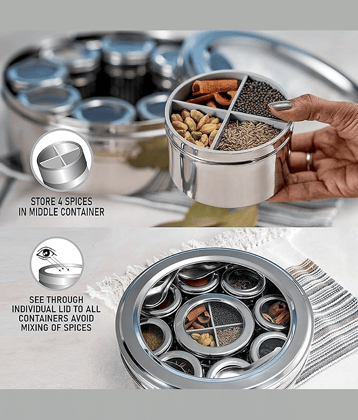 Visaxmi 12 in 1 Masala Box Steel Silver Spice Container ( Set of 1 )
