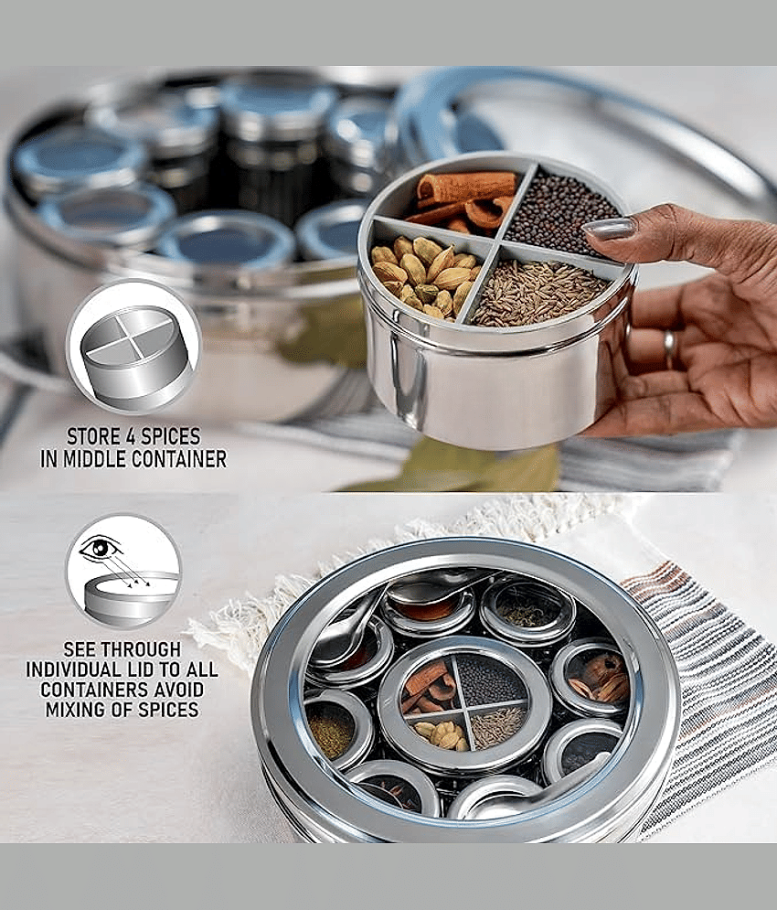 Visaxmi 12 in 1 Masala Box Steel Silver Spice Container ( Set of 1 )
