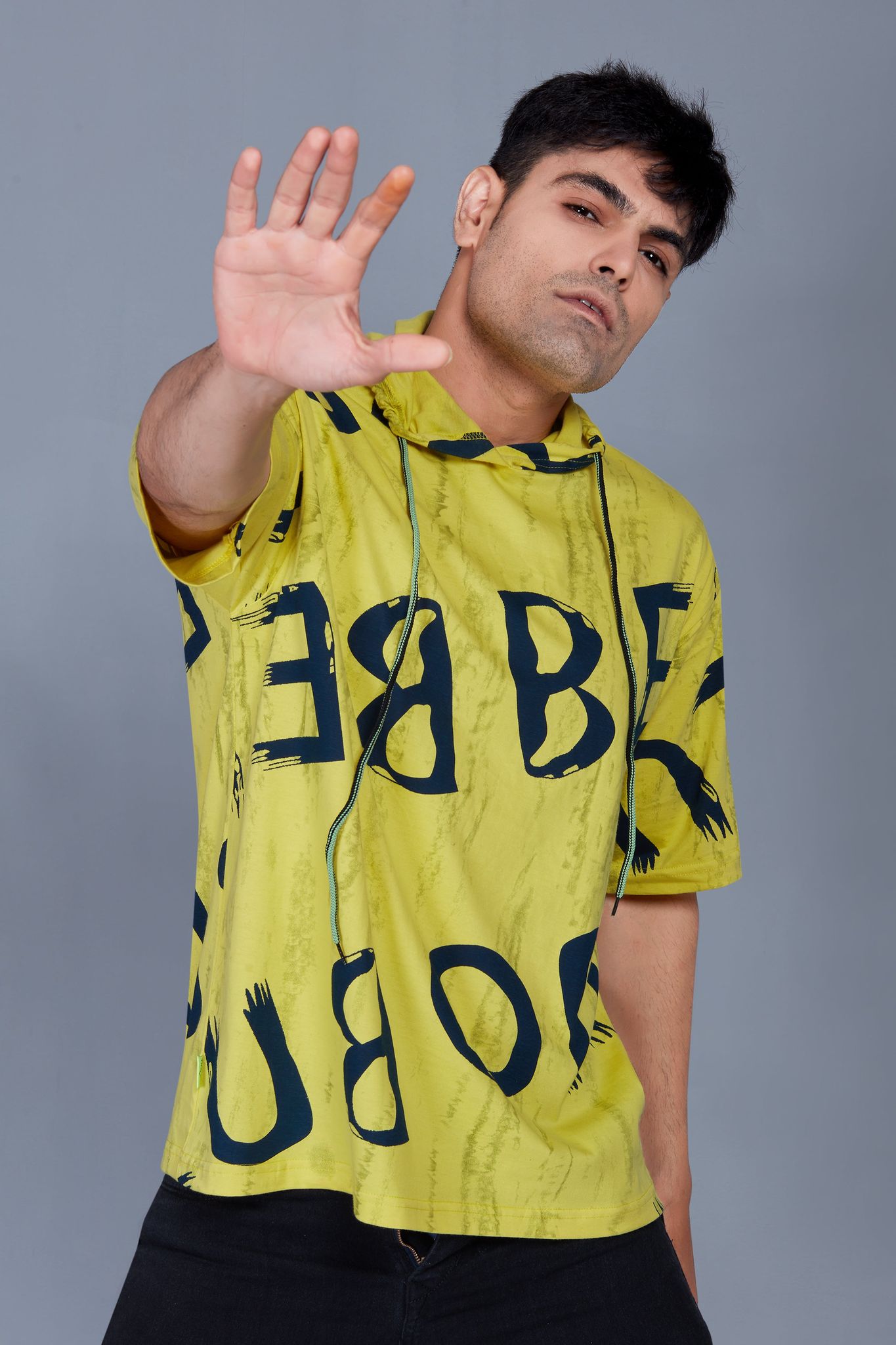 Oversized with Hood : All Over Printed Yellow Hood Oversized T shirts for Men-S