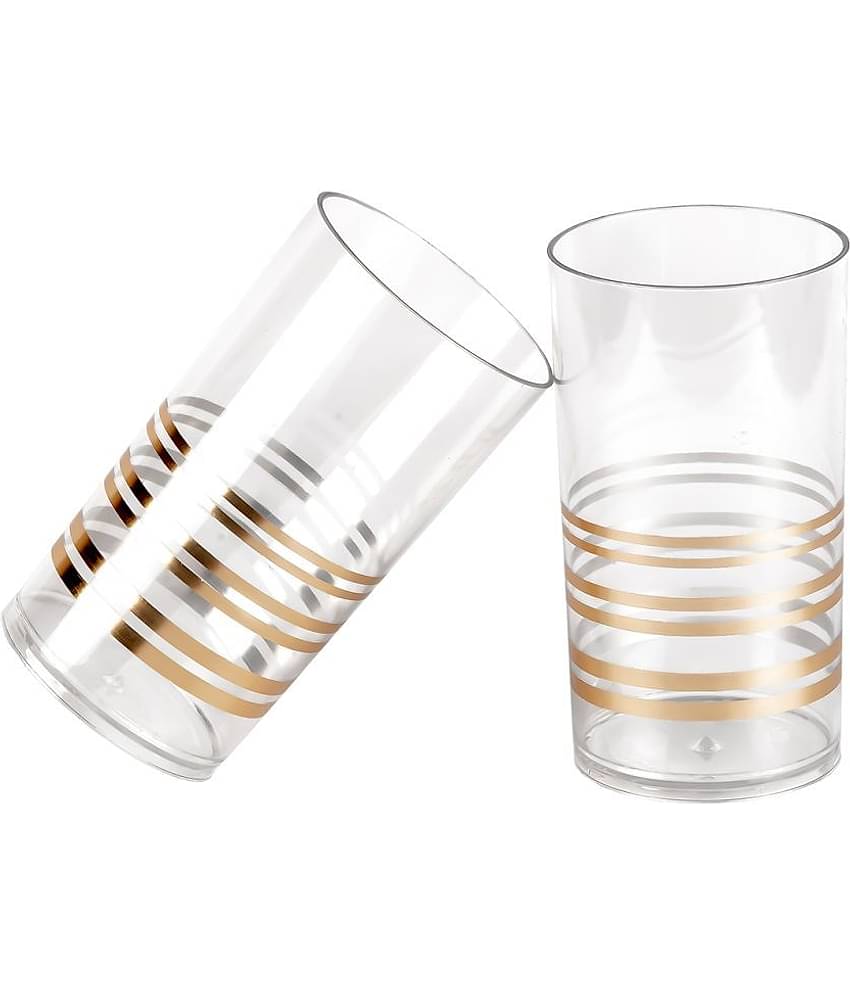 HomePro CLEAR GOLD GLASS Plastic Glasses 300 ml ( Pack of 2 )