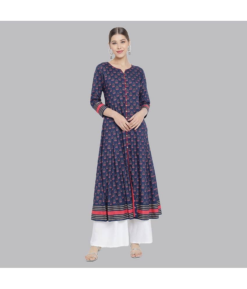 Yash Gallery - Blue Rayon Women's Flared Kurti ( Pack of 1 )