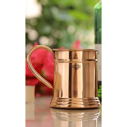 Pure Copper Handmade Mirror Line Design Moscow Mule Beer Mug with Copper Handle, Drinkware, Barware, 600ml-1