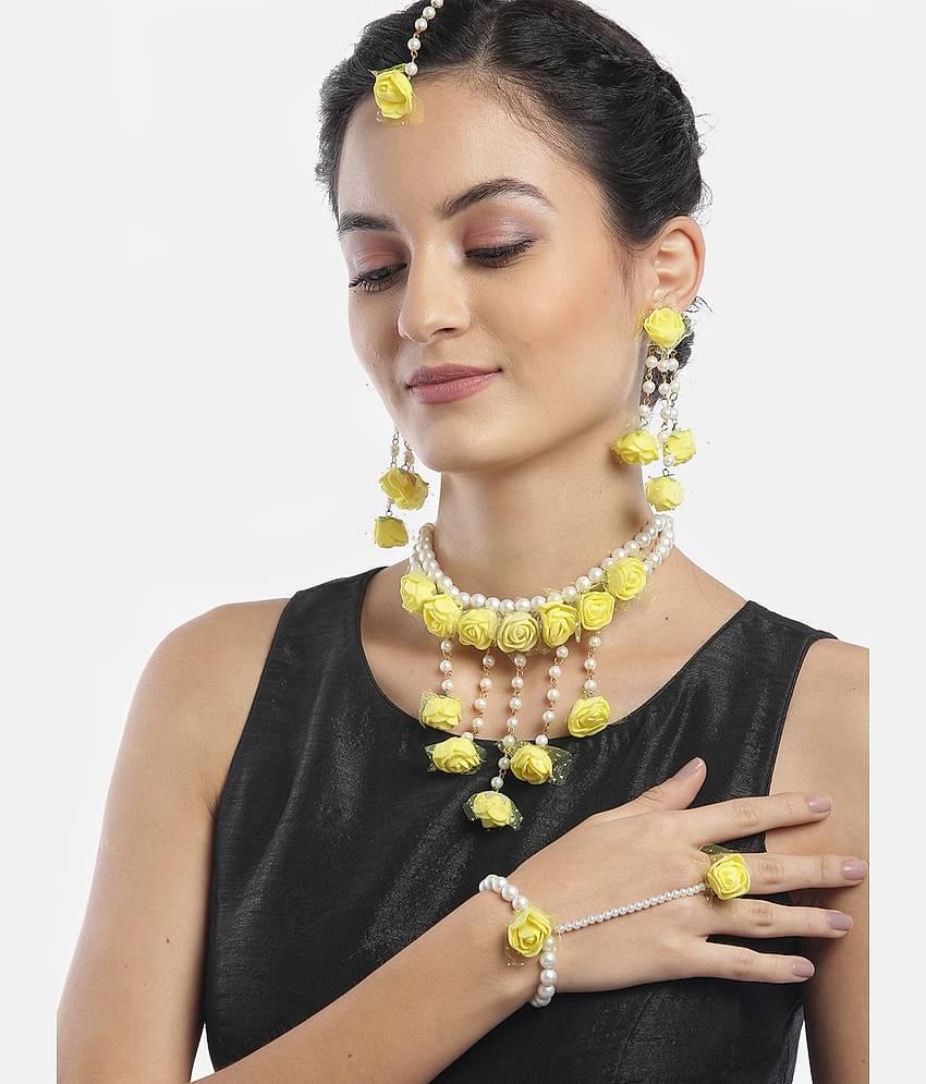 YOUBELLA Yellow Ribbon Necklace Set ( Pack of 1 )