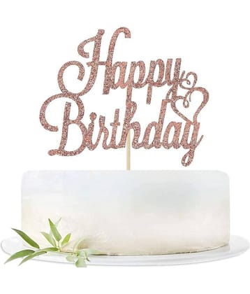 Zyozi® Rose Gold Glitter Happy Birthday Cake Topper, Birthday Party Decorations Supplies