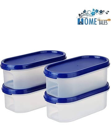iview kitchenware Multi-Purpose Plastic Food Storage Modular Food Storage Container, 500ml each, 4U, Blue Lid
