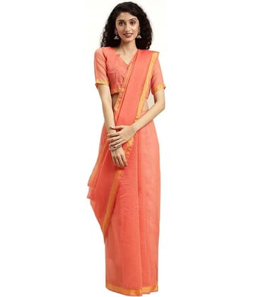 Vkaran Net Cut Outs Saree With Unstitched Blouse Piece ( Orange )
