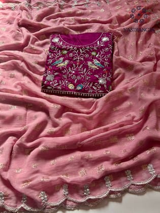 New Wedding Wear Soft Organza Silk Embroidery N cut Work Fancy Designer Saree-Peach