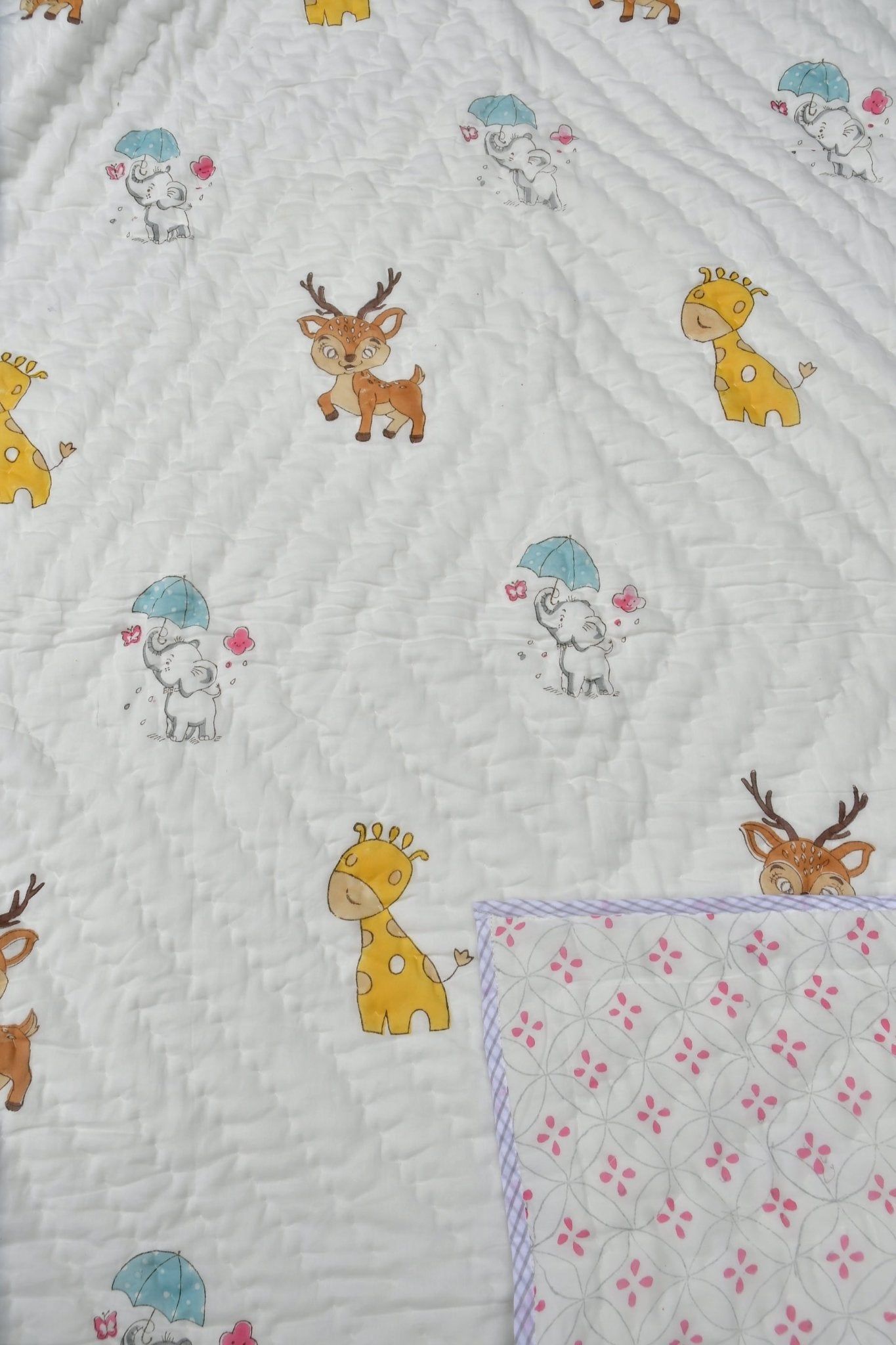 Bambi n Giraffe Reversible Handblock Baby Quilt