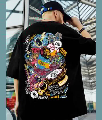 Leotude Men Cotton Blend Oversized Fit Printed T-Shirt ( Black )
