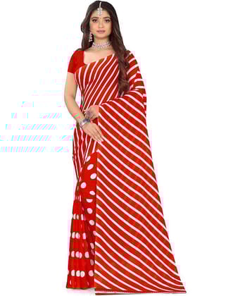 LEELAVATI Georgette Printed Saree With Unstitched Blouse Piece ( Red )