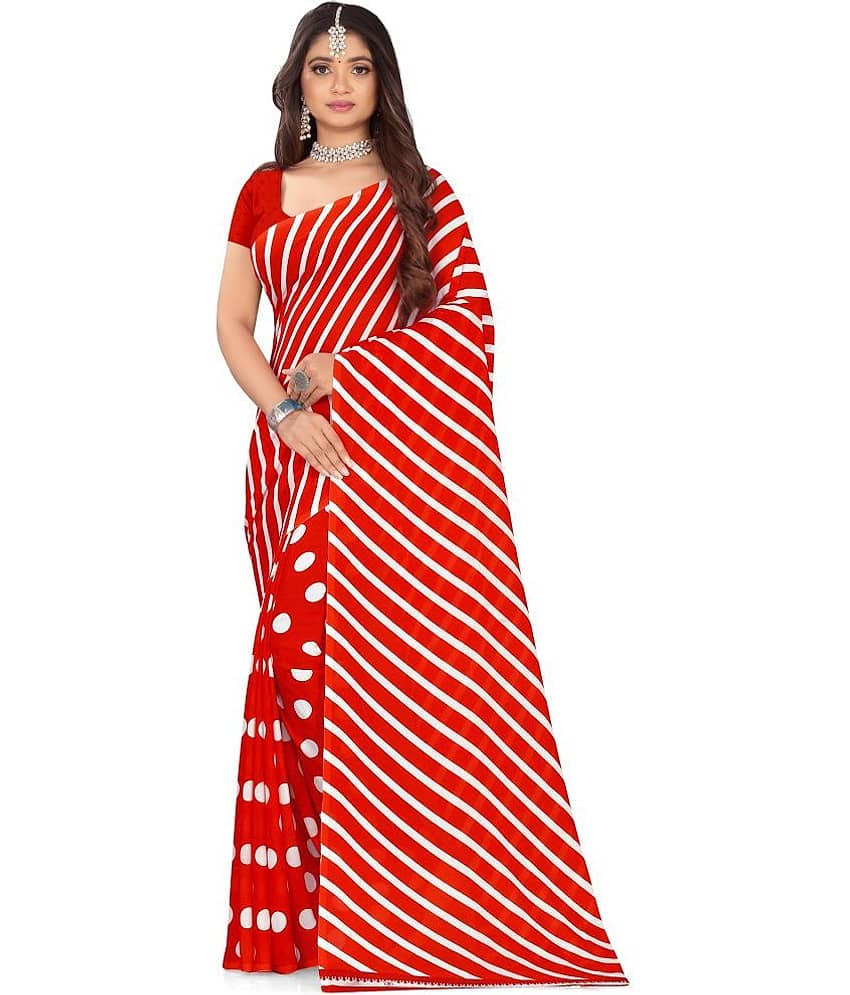 LEELAVATI Georgette Printed Saree With Unstitched Blouse Piece ( Red )