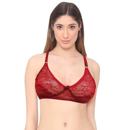 Bridal Nude Transparent Non Padded Net Bra | Non Wired C Cup Bra for Women | Red