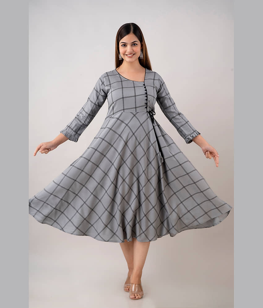 Kapadia - Grey Rayon Women's Flared Kurti ( Pack of 1 )