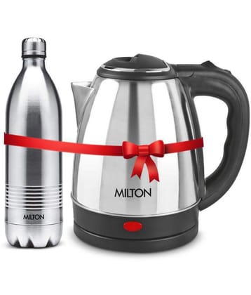Milton Combo Set Go Electro 2 Ltrs Electric Kettle and Duo DLX 1 Ltr- Silver Thermosteel Hot or Cold Stainless Steel Water Bottle
